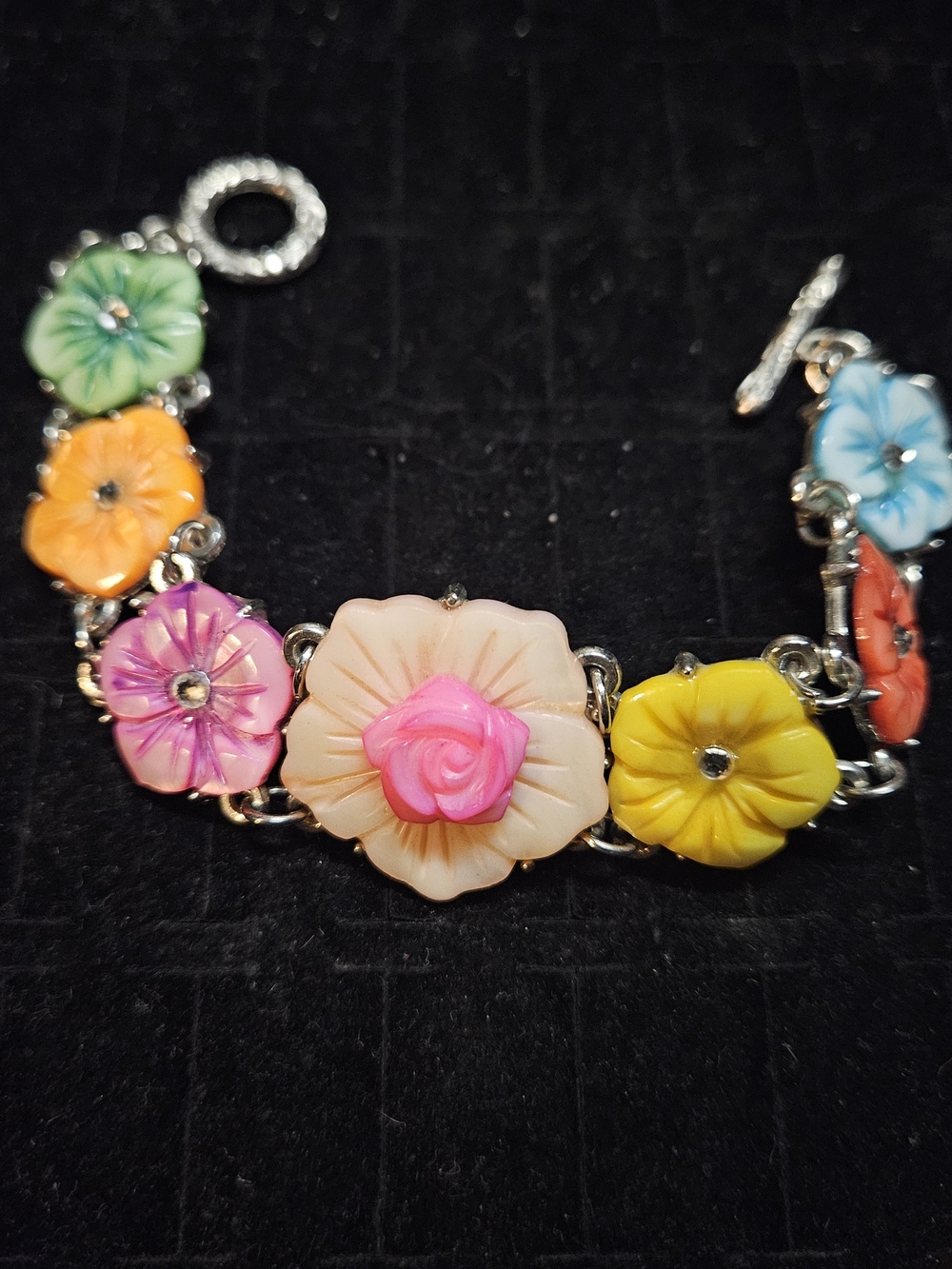 Multicolor Floral Resin Link Bracelet - Bright Garden Colors